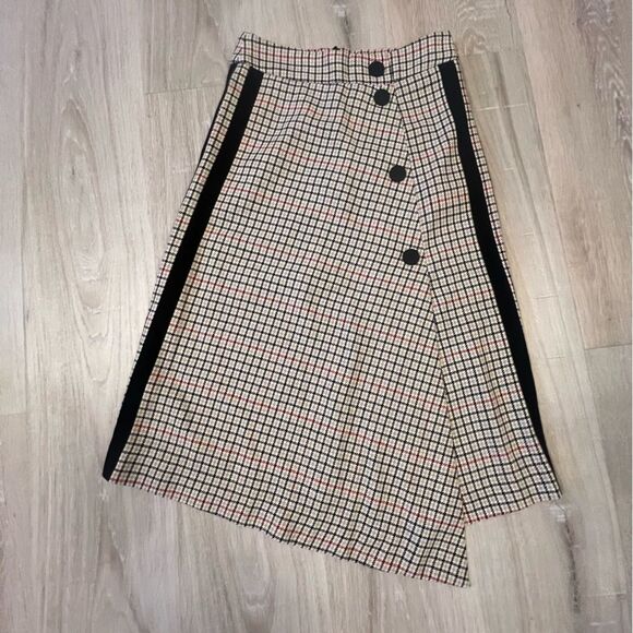 Maje Houndstooth Plaid Wrap Skirt – Chic Asymmetrical Design, Size 34 (US XS) - Picture 1 of 6